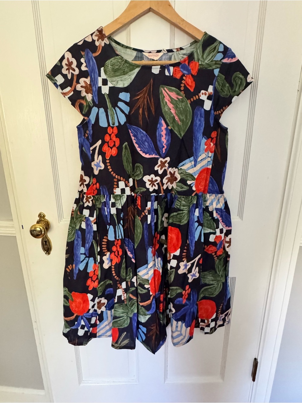 gorman never worn!! Navy Floral Print Dress with Red and Green Accents